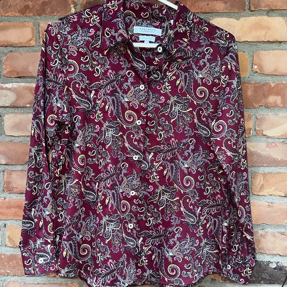 Foxcroft for Apple Seeds Paisley Cotton Wrinkle-Free Blouse ~ 10P Shaped - Picture 1 of 8